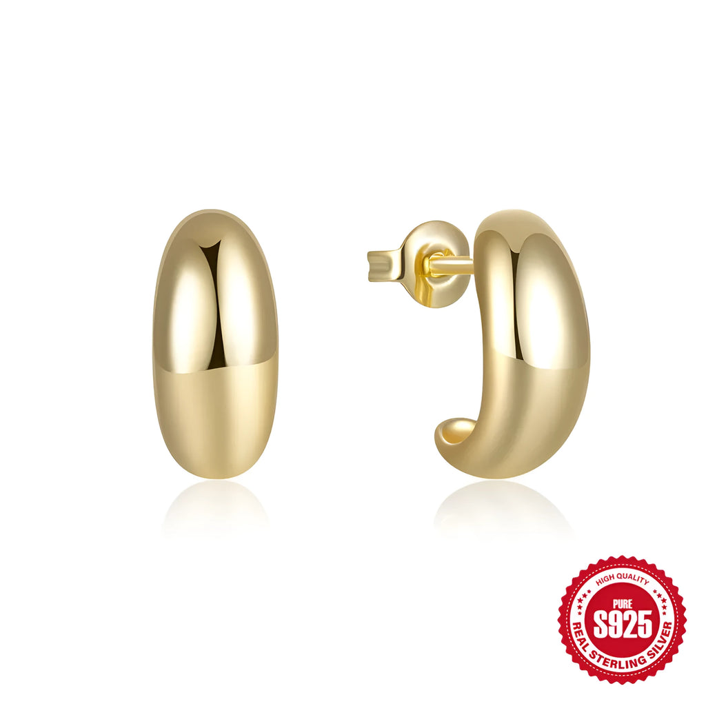S925 sterling silver C-shaped stud earrings with electroplated gold or white gold finish