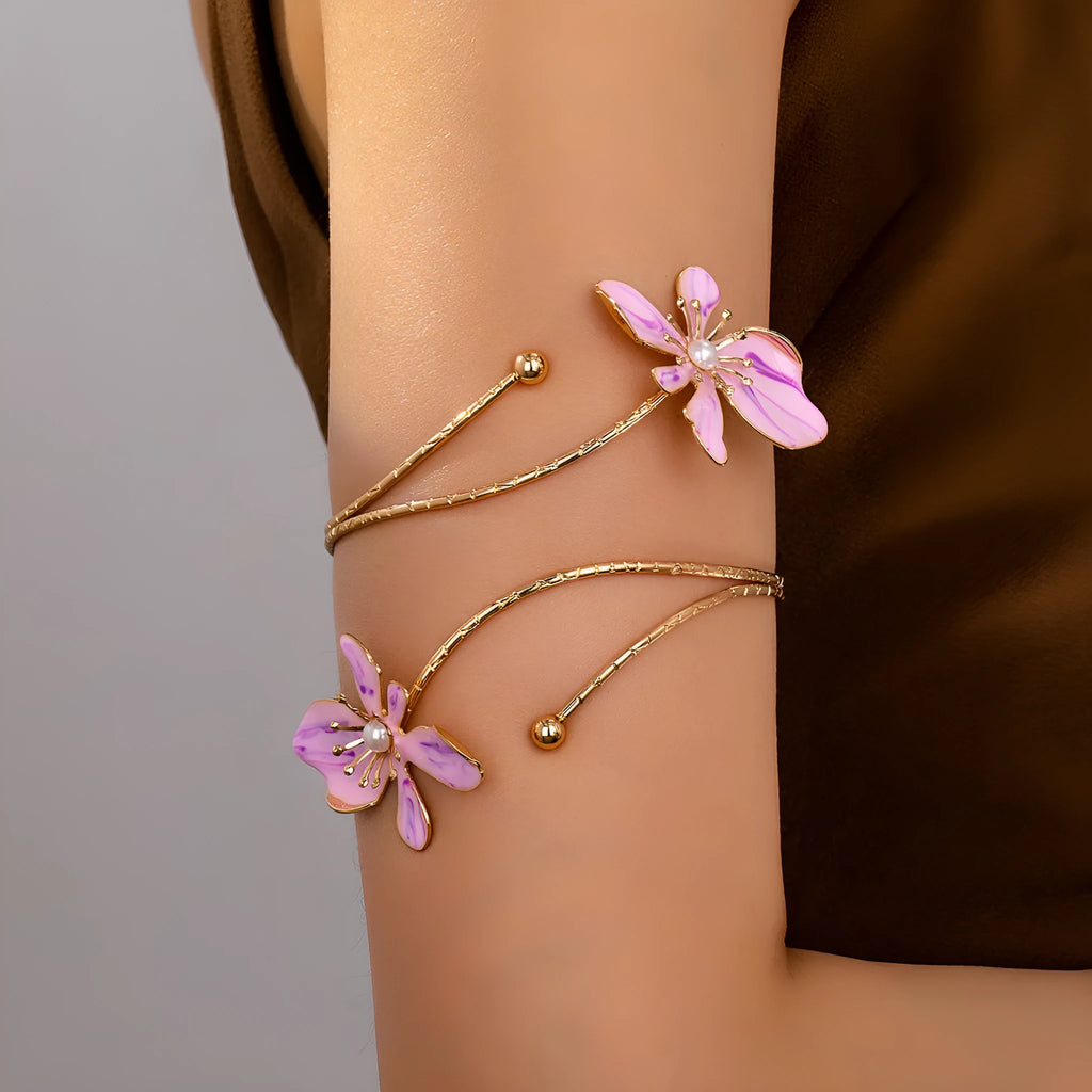 Alloy hollow armband with pattern lines in pink or purple colour jewellery bangle