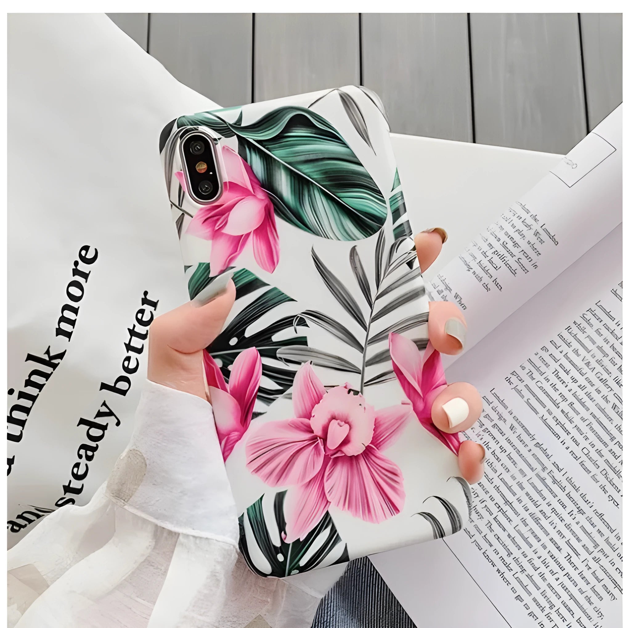 Pink flower patterned iPhone case with floral back cover design on TPU material