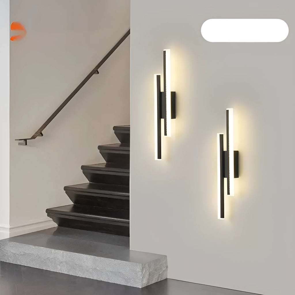 Gold finished double line wall lamp with 500mm length and tri-colour LED lighting options
