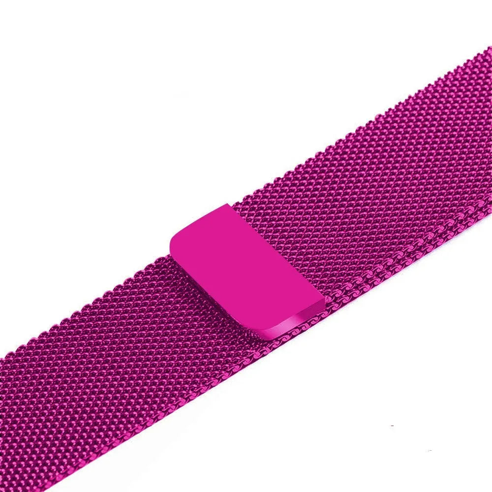 Stainless steel metal watch strap replacement band in silver, black, gold, and rose gold colours.