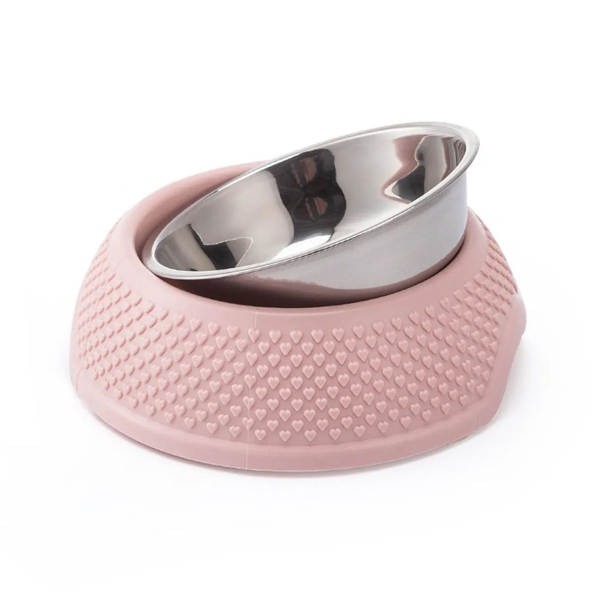 Blue stainless steel pet bowl with rubber non-slip base for cats and dogs