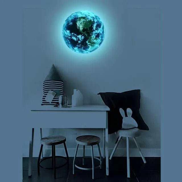 Glow in the dark 3D planet Earth wall sticker with removable adhesive in 10cm 20cm 30cm sizes