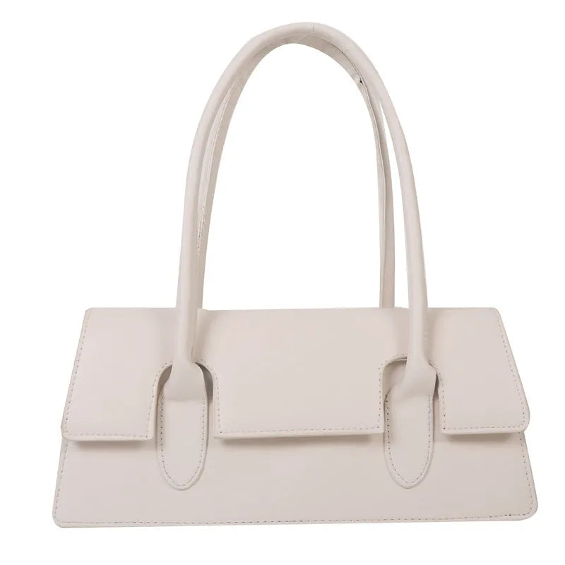 PU women's small square shoulder bag in horizontal rectangular shape with stitching details