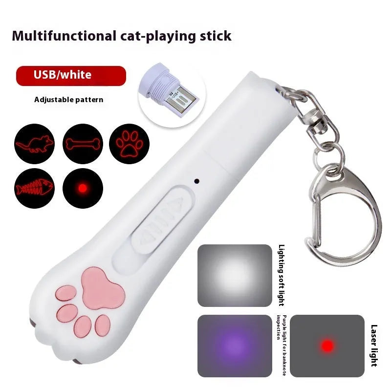 Infrared cat teasing stick with laser patterns, moon-light lamp and pet footprints design in plastic