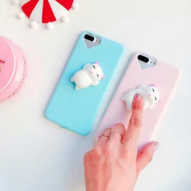 3D cartoon cat design silicone phone case for iPhone models on white background