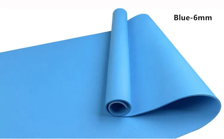 Super soft EVA yoga mat in blue showing texture and thickness