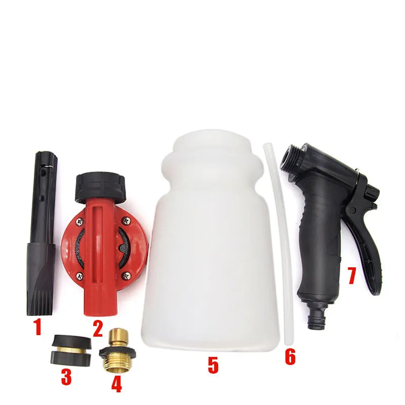 High pressure water gun with foam pot attachment for garden spraying