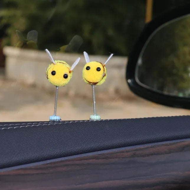 Swing spring bee car decoration made from soft fur ball, 3cm size.