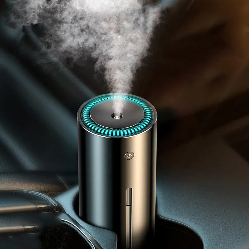 Black aluminum alloy car diffuser humidifier with USB connection removing 99.98% of dust and odours