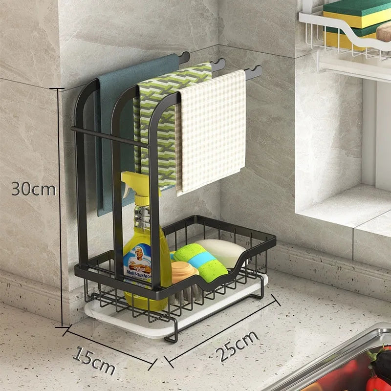 Foldable plastic kitchen rack in Chinese style design with rag draining storage