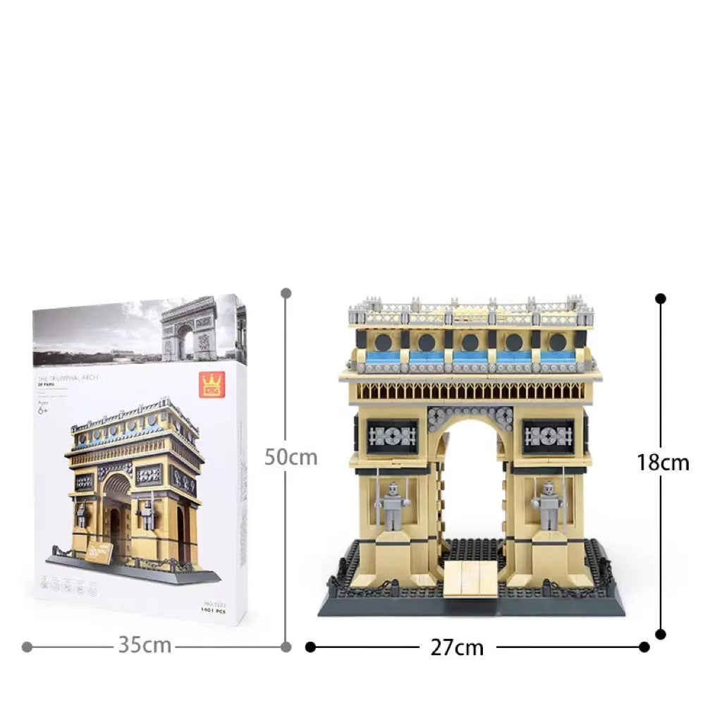 Wange plastic building block set with over 800 pieces for constructing landmark models including Big Ben and the Statue of Liberty.