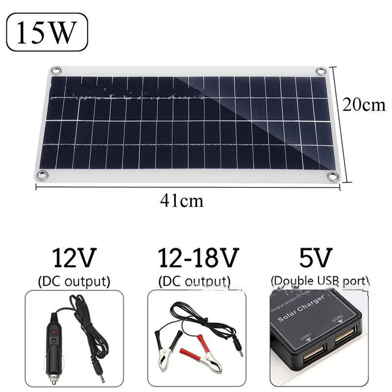 Polysilicon solar panel with dual USB ports for outdoor charging of phones and tablets