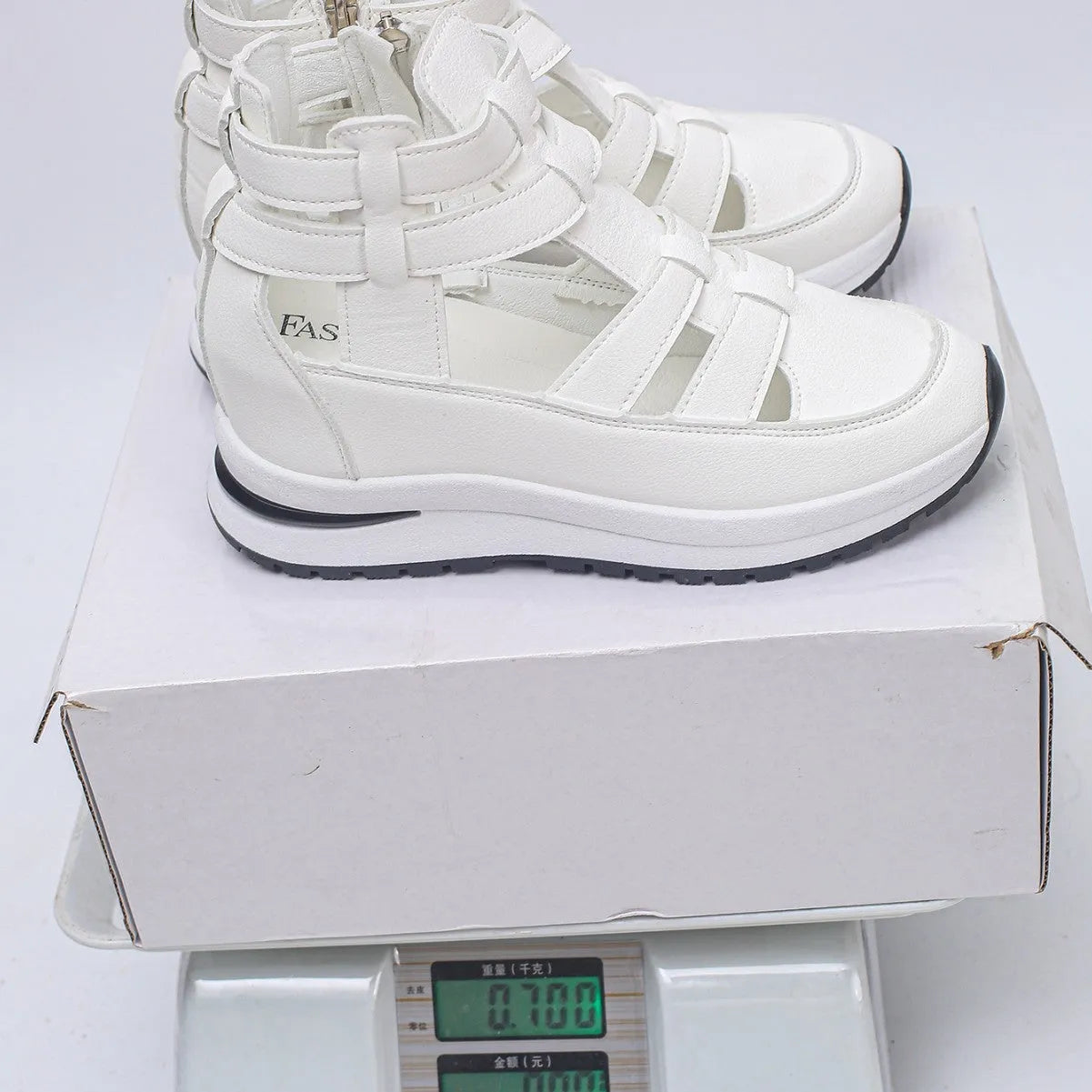 Women's black platform sandals with hollow-out design and velcro strap