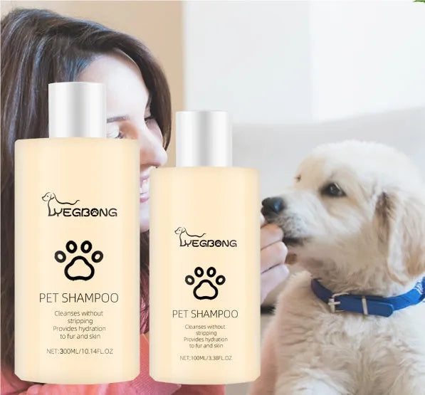 Pet shampoo bottle for dogs available in 100ml or 300ml sizes with mild formulation