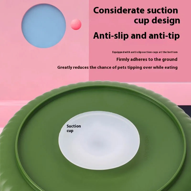 Pet rotating game board feeding bowl with slow food licking mat and anti-choke silicone base pad in beige colour
