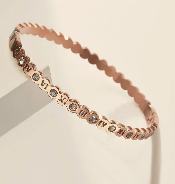 Korean style titanium steel men's bracelet with number design in gold, rose gold, or steel colour.