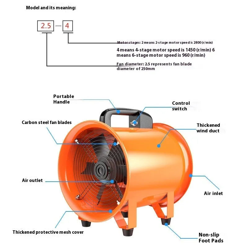 8-inch industrial axial flow fan with seven titanium steel blades for workshop ventilation