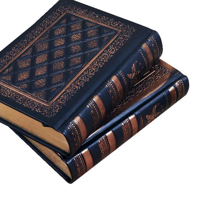 Embossed faux leather notepad in bronze colour option showing its textured cover and thick profile.