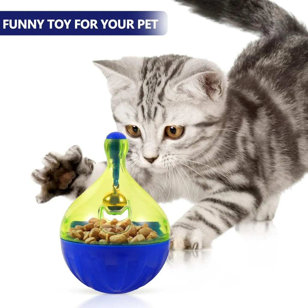 Interactive pet treat dispenser tumbler ball for dogs and cats showing 14cm size scale