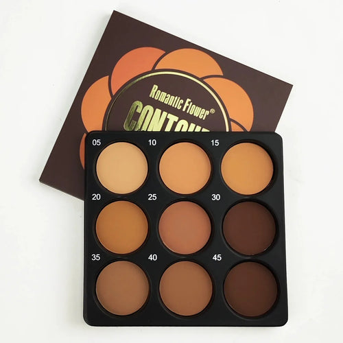 Dark matte makeup palette with 9 waterproof colours for eyes cheeks and contour applications