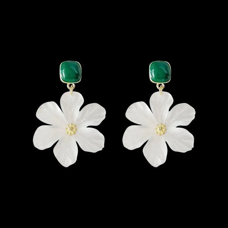 Dark green alloy floral earrings with sterling silver needles and wirework sweet flowers design