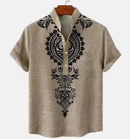 Men's striped casual shirt with personalised button closure in loose fit polyester fabric
