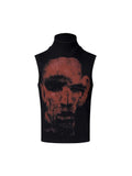 Black sleeveless t-shirt with half turtleneck collar and printed character pattern in slim fit style