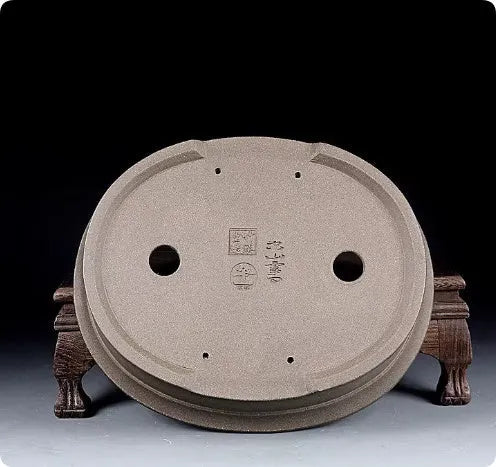 Handmade antique oval bonsai flower pot in purple sand ceramic showing 25X21X6.3CM dimensions