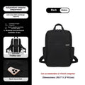 Nylon women's travel backpack in apricot colour showing front pockets and laptop compartment.