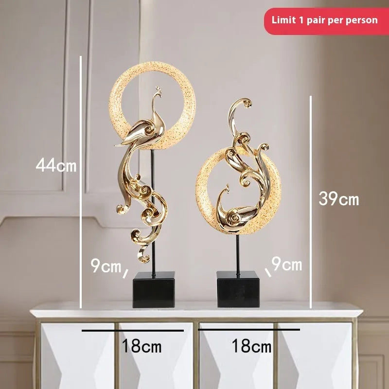 Large European-style phoenix resin ornament in silver, rose gold, or red colour options