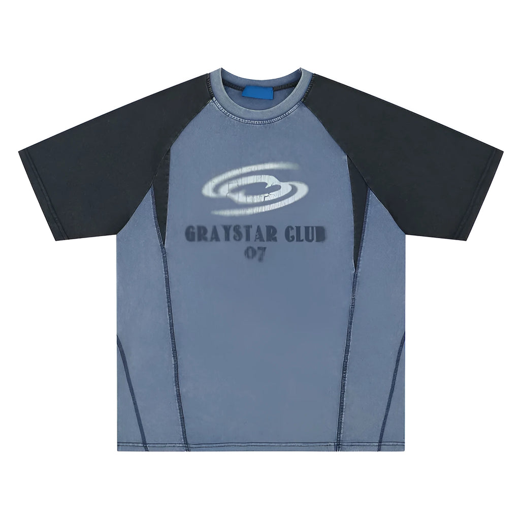 Men's blue hip hop letter print cotton t-shirt with raglan sleeves