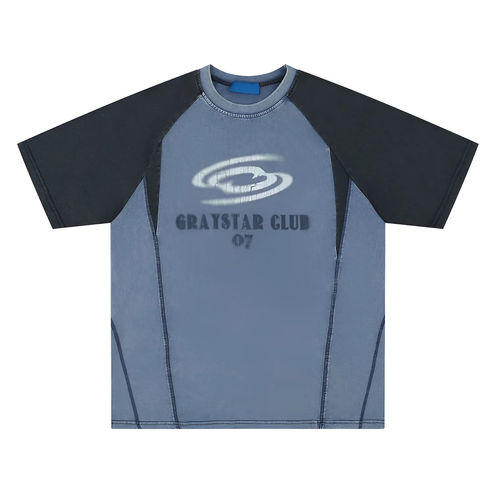 Men's blue hip hop letter print cotton t-shirt with raglan sleeves