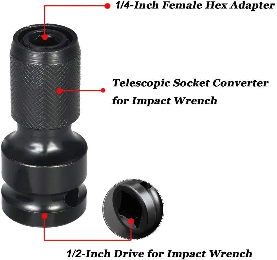 No. 45 steel telescopic bit holder adapter for 1/2-inch to 1/4-inch cross-over use