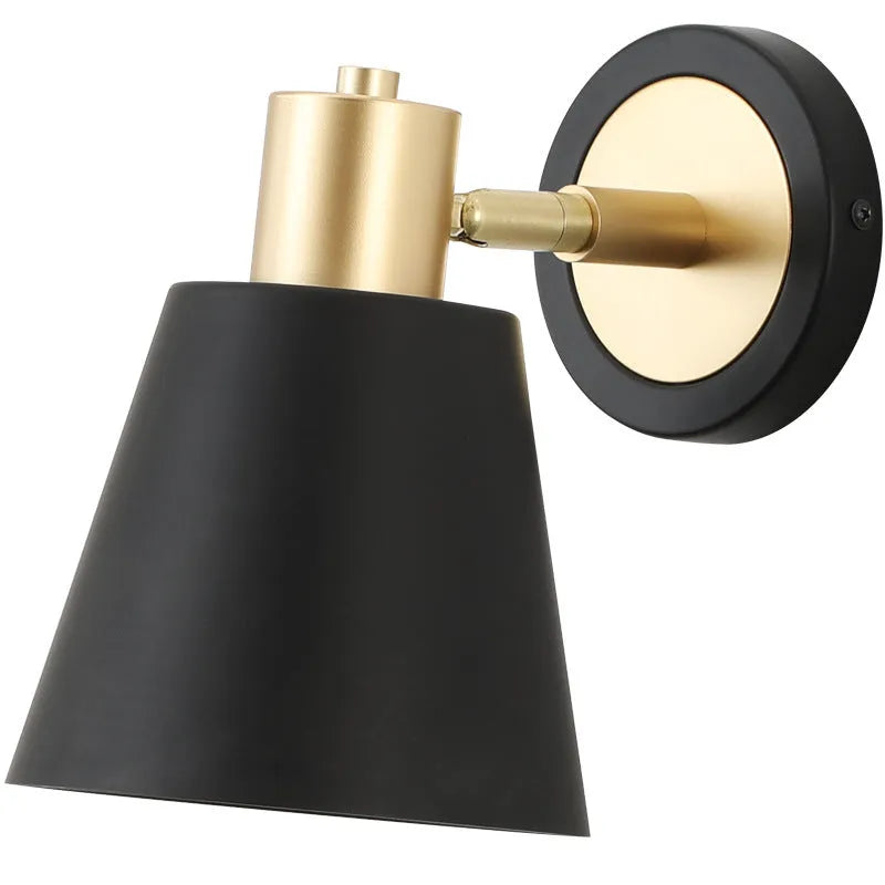 Nordic style iron wall lamp mounted beside bed with LED light illumination