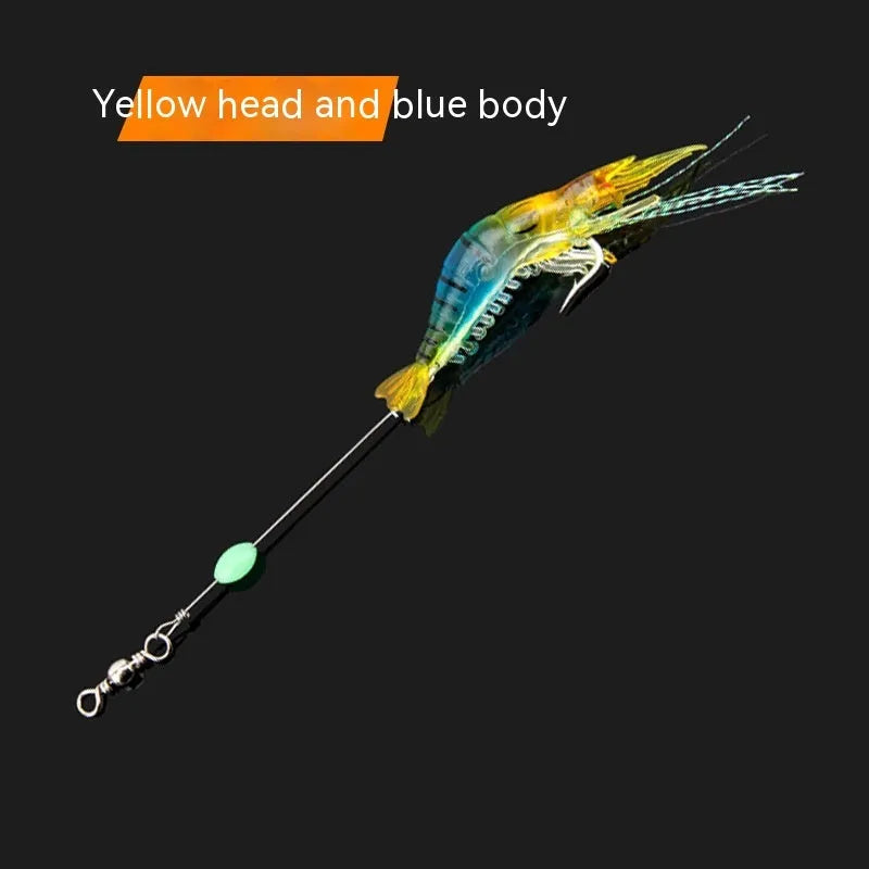 Luer soft fishing lure with integrated hook in six colour variations including black head yellow body and luminous options