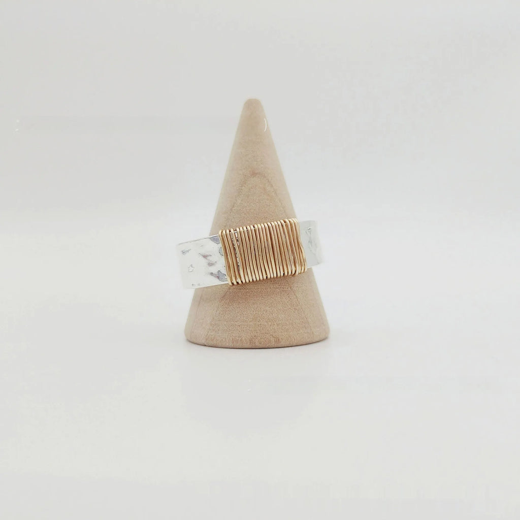 Geometric wide face copper bracelet with irregular coil design in silver golden colour