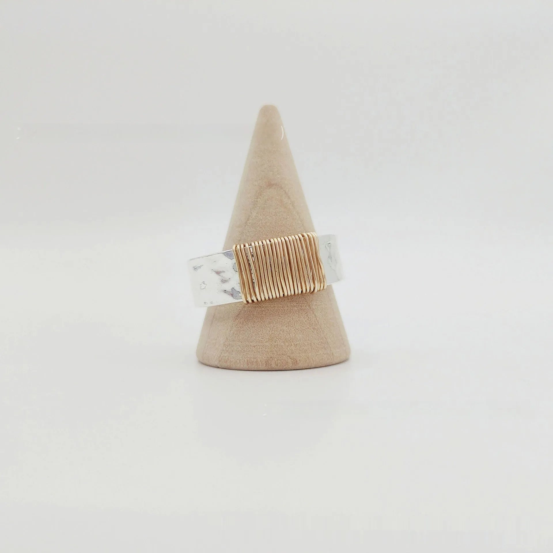 Geometric wide face copper bracelet with irregular coil design in silver golden colour