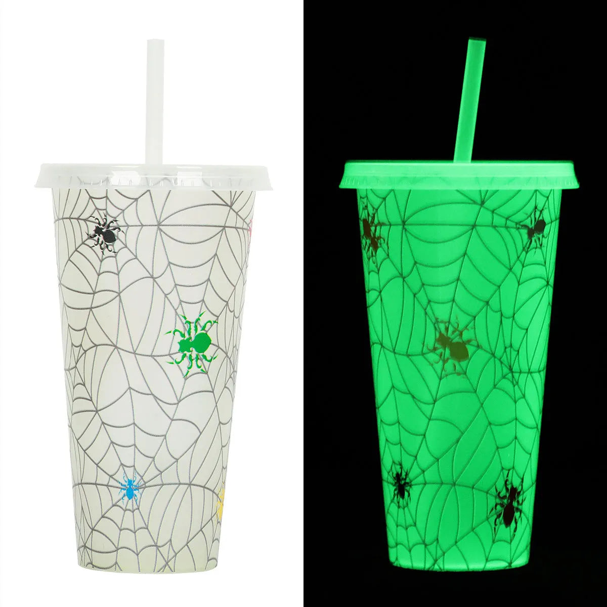 Plastic Halloween sippy cup with luminous straw measuring 17.5cm tall with 720ml capacity