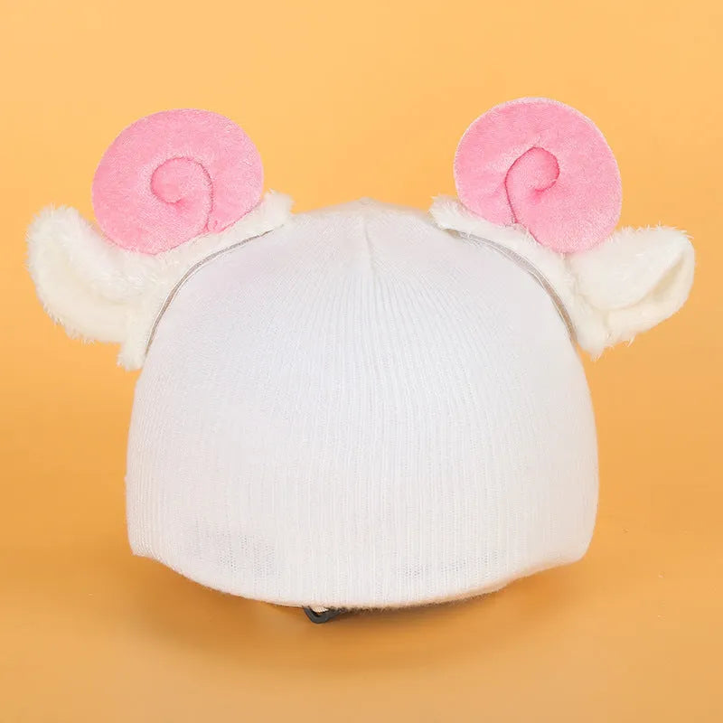 Plush fabric ski helmet decoration with cartoon design for winter gear customisation