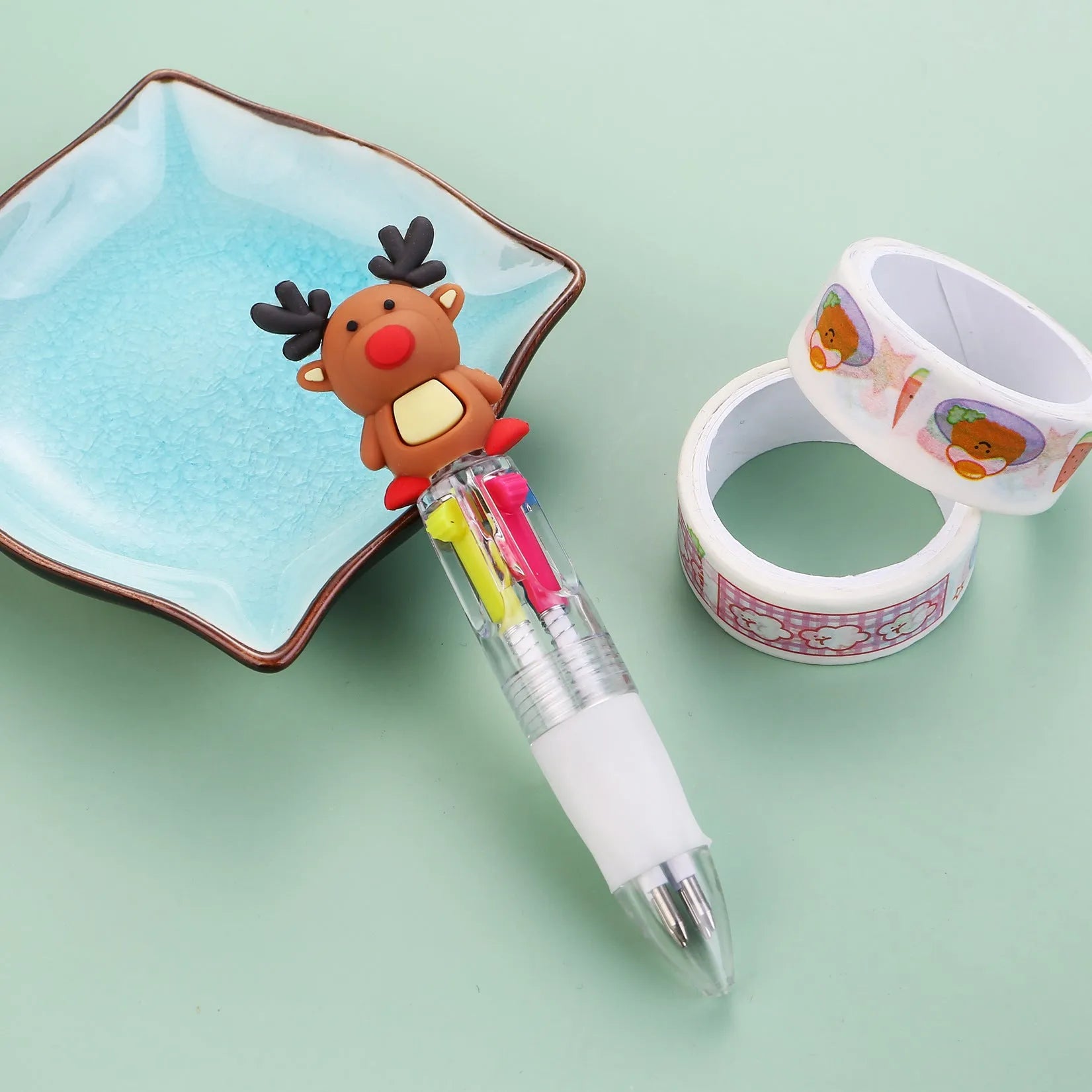 Christmas four-colour press ballpoint pen showing 11cm length with festive designs