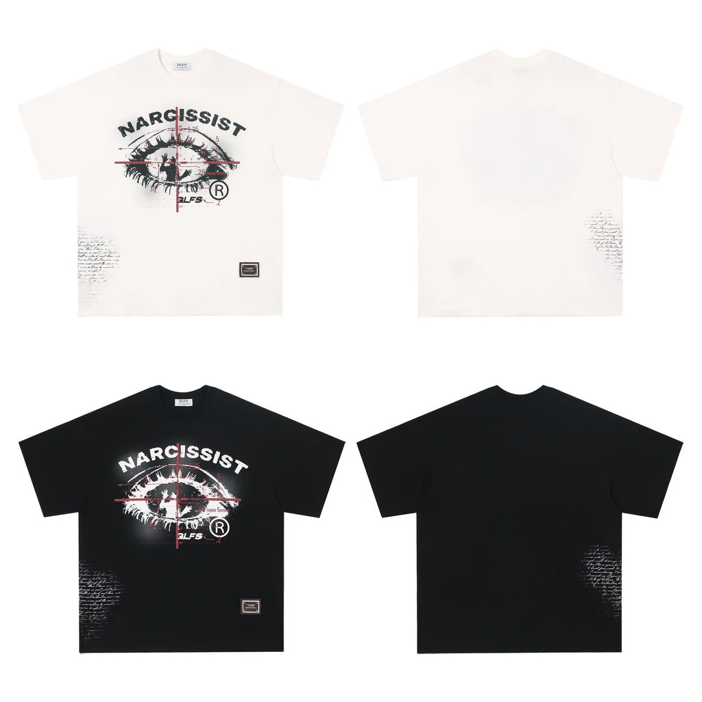 American retro hip hop gothic pure cotton T-shirt with letter print in black or white colour