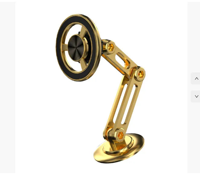 All-metal magnetic car phone holder in black, silver, gold, and rose gold colours with spare rings and adhesives