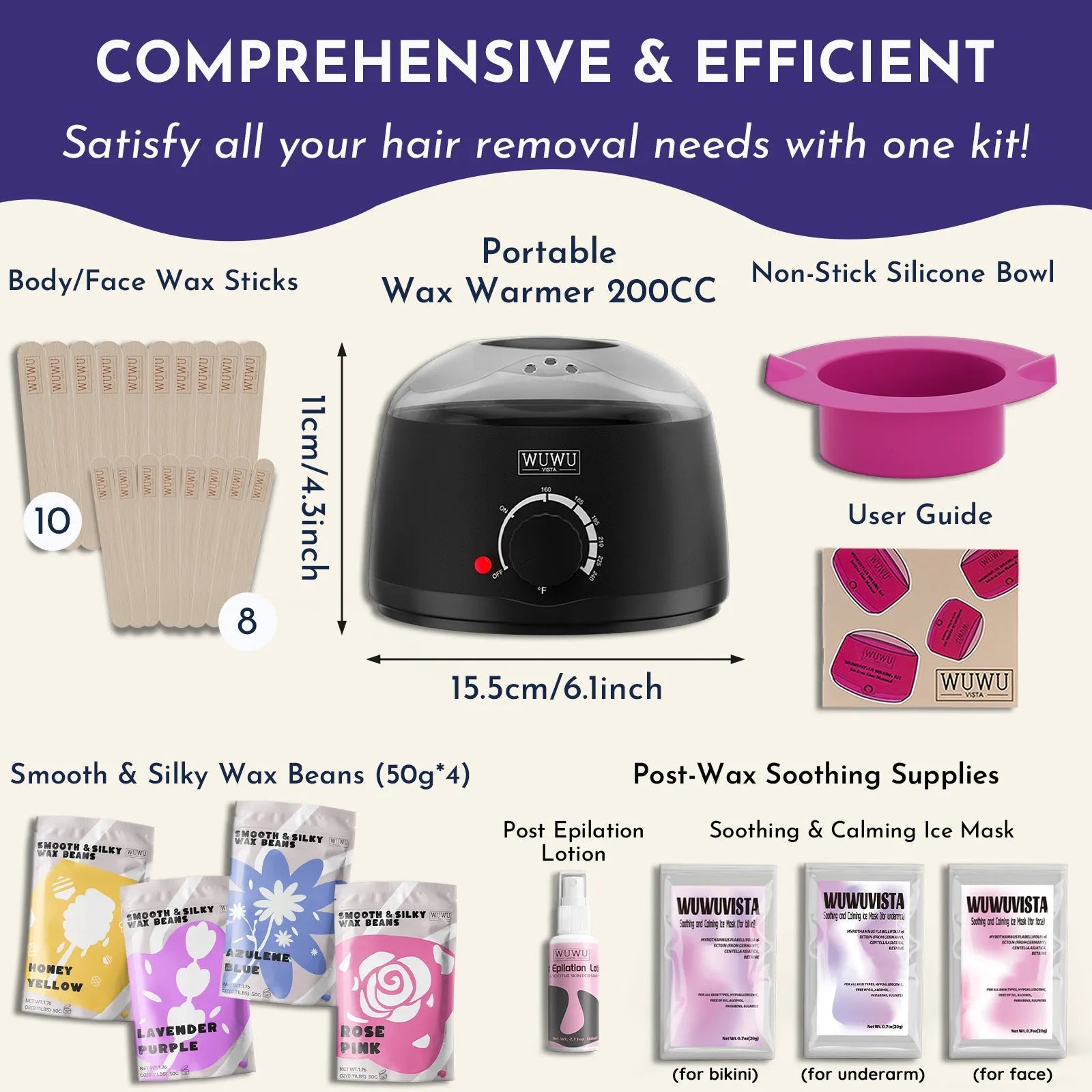 29-piece waxing gift set with black wax warmer, wax beads, sticks, aftercare products and manual
