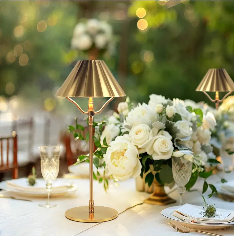 Gold-coloured rechargeable desk lamp with touch control and Type-C charging port.