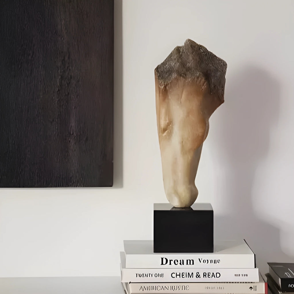 French retro style abstract horse head desktop sculpture with carved finish, 50cm tall.