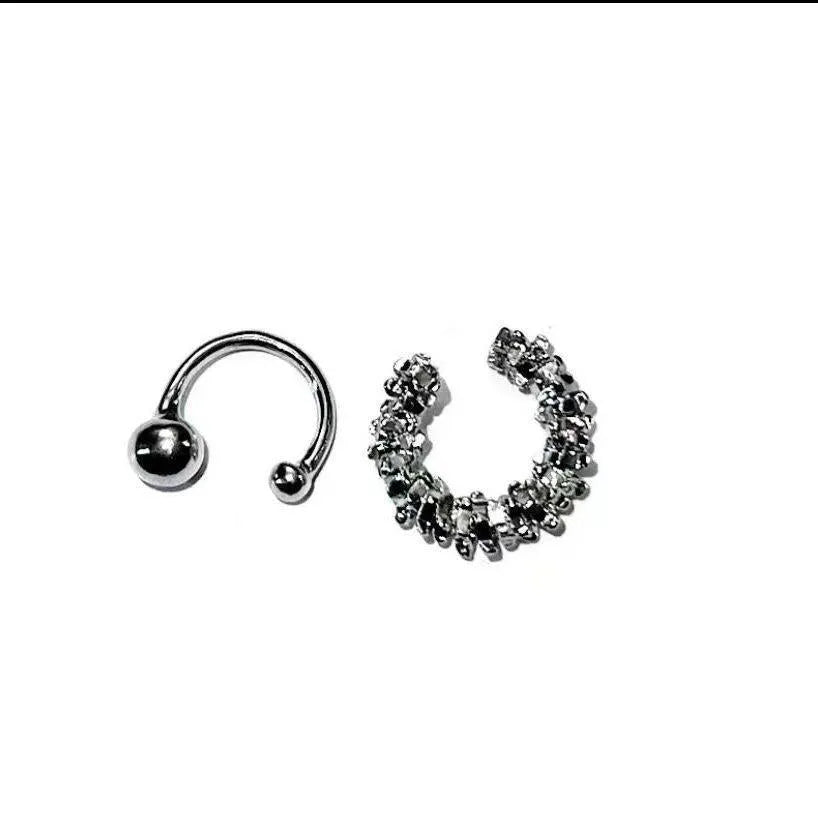 A pair of frosty-finish geometric alloy earrings with ear clip fastenings.