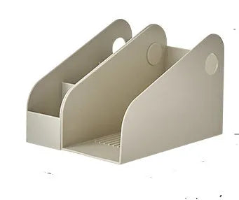 Desktop storage box with two grid layers in milk coffee colour, dimensions 14.5x17x22cm