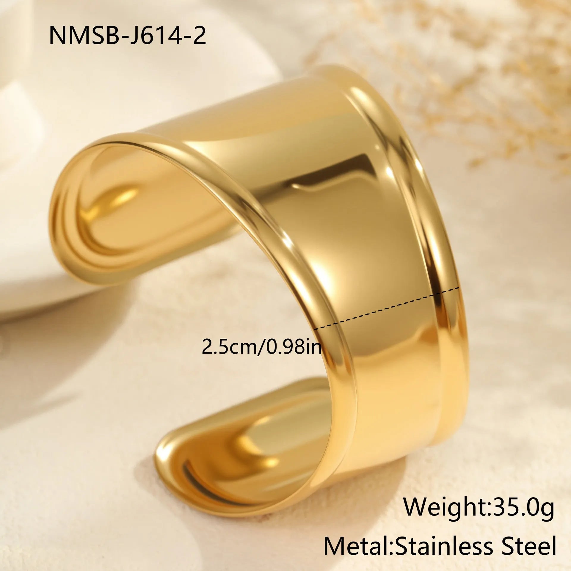 Women's 18K gold plated stainless steel bracelet with exaggerated wide wave geometric design