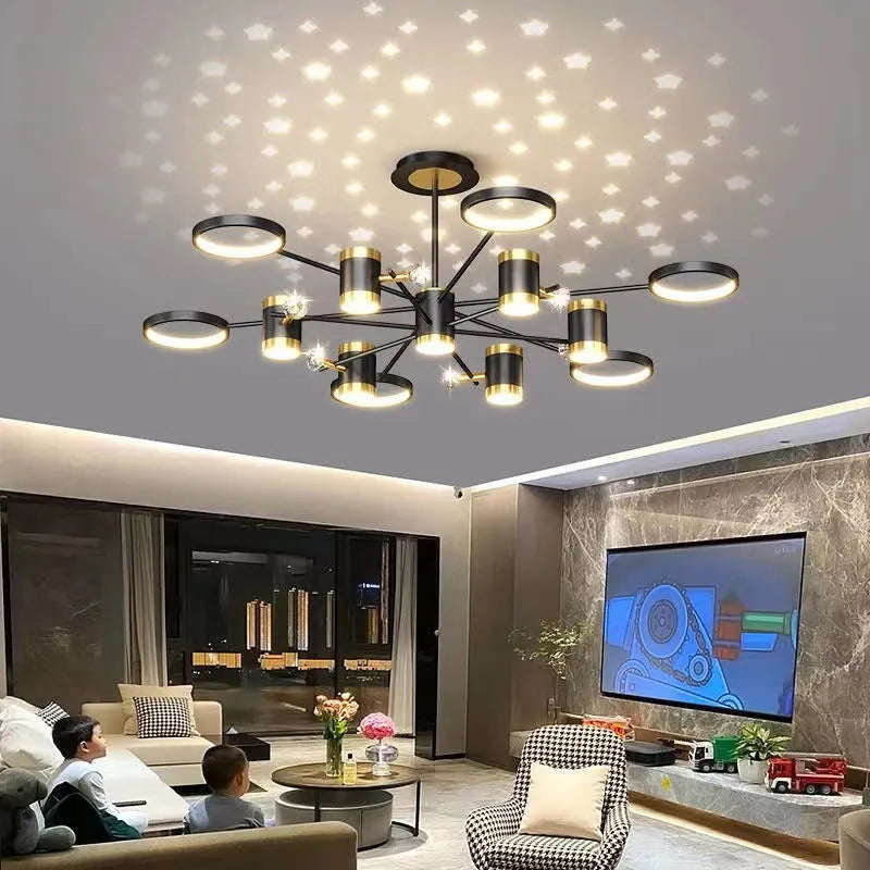 Black 13-head iron pendant lamp with Nordic star design and remote control